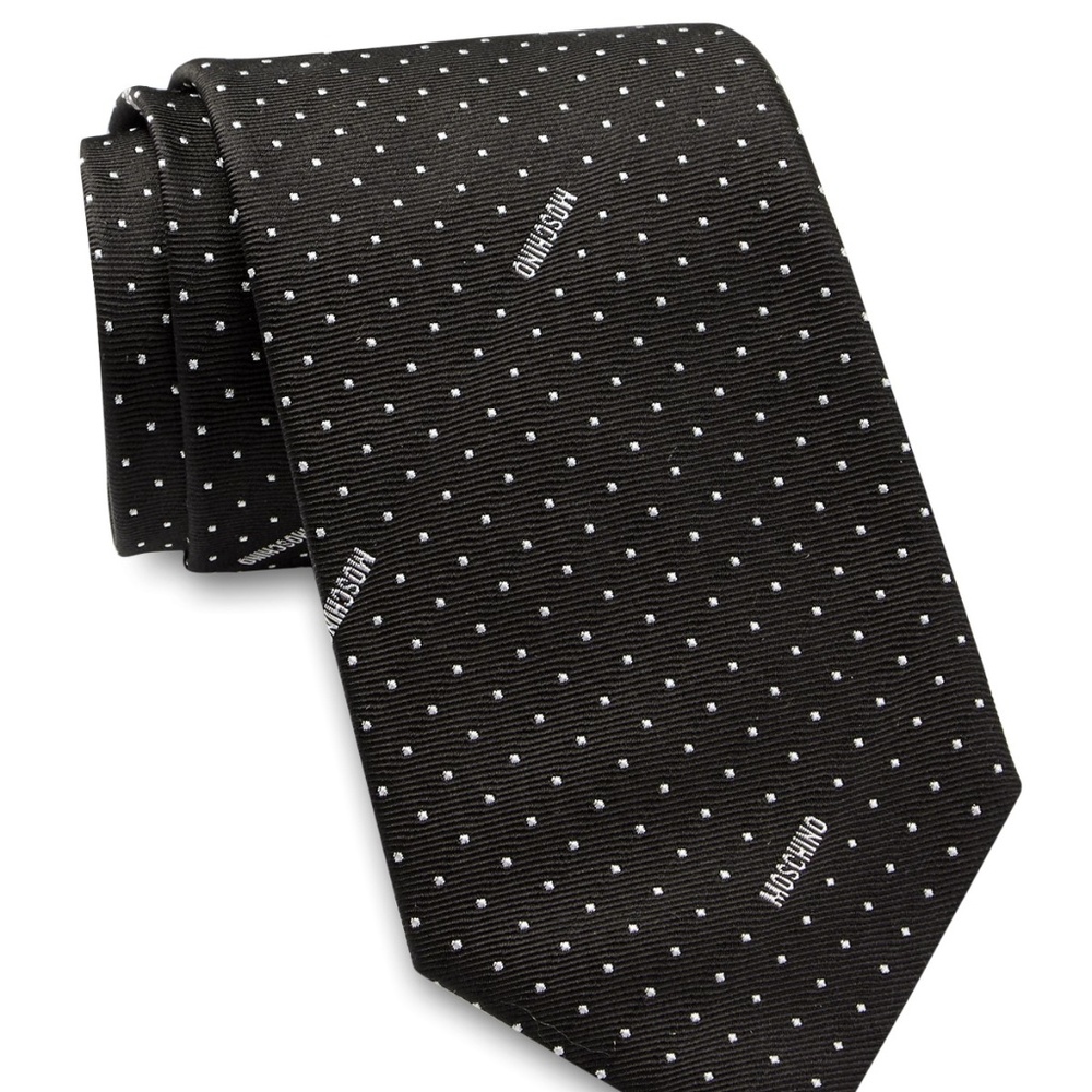 NWT Moschino Dot Logo Black Italian Silk Tie
